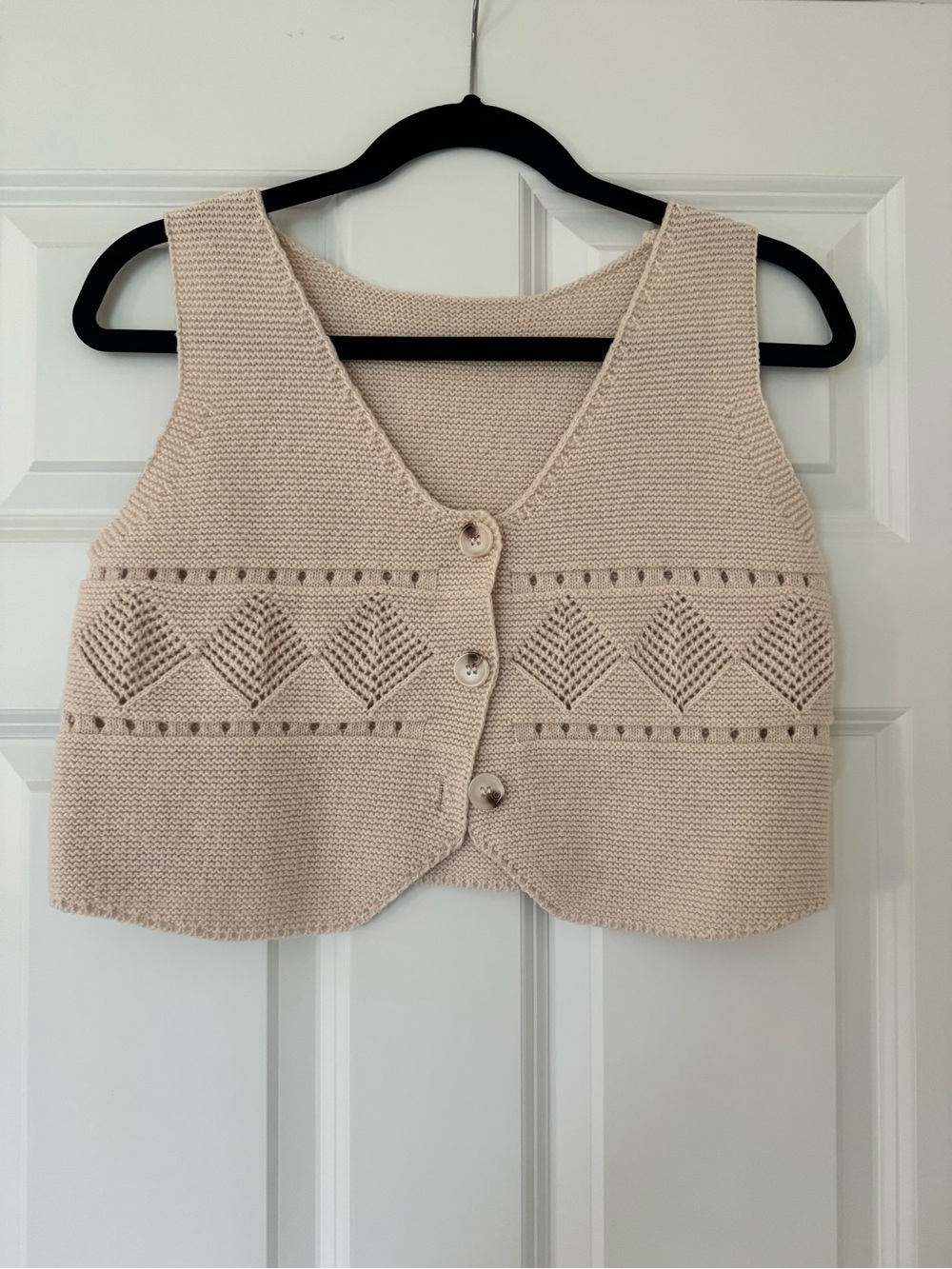 SHEIN Cream Knit Eyelet Button Crop Vest